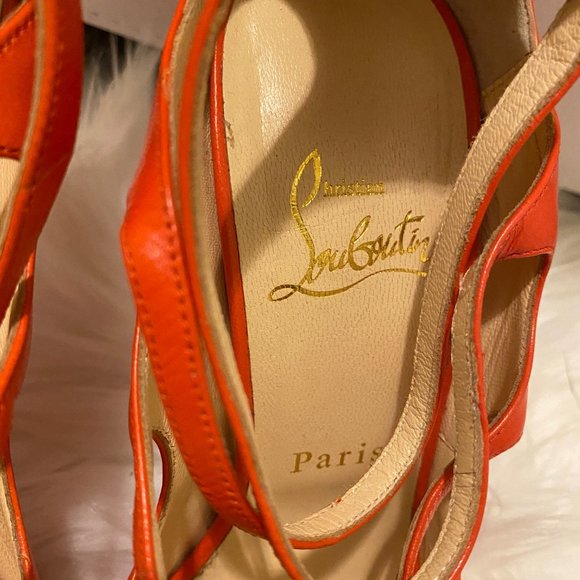 Christian Louboutin Coral Leather Strappy Sandals Heels SZ 37.5 - Picture 7 of 9